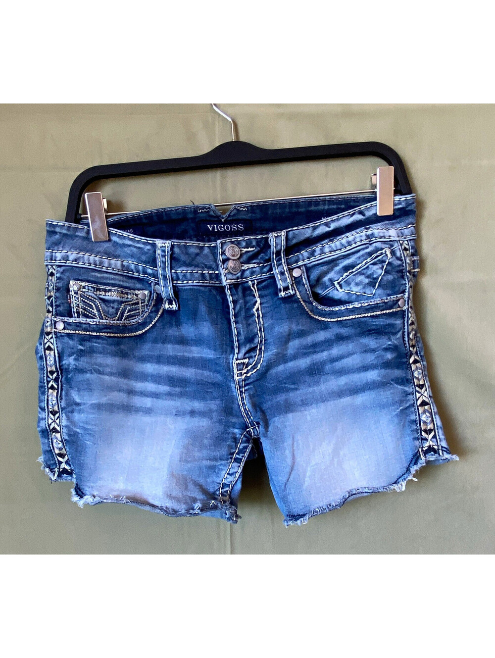 VIGOSS The Dallas Women's 31 Blue Denim Cut Off Shorts Mid Rise 5-Pocket 5"